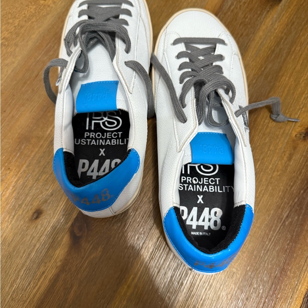 P448 Women’s Sneakers in White with Blue Highlights - Picture 8 of 11